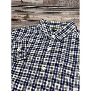 Theory Mens Long Sleeve Button Down Shirt Plaid Navy‎ White Size L